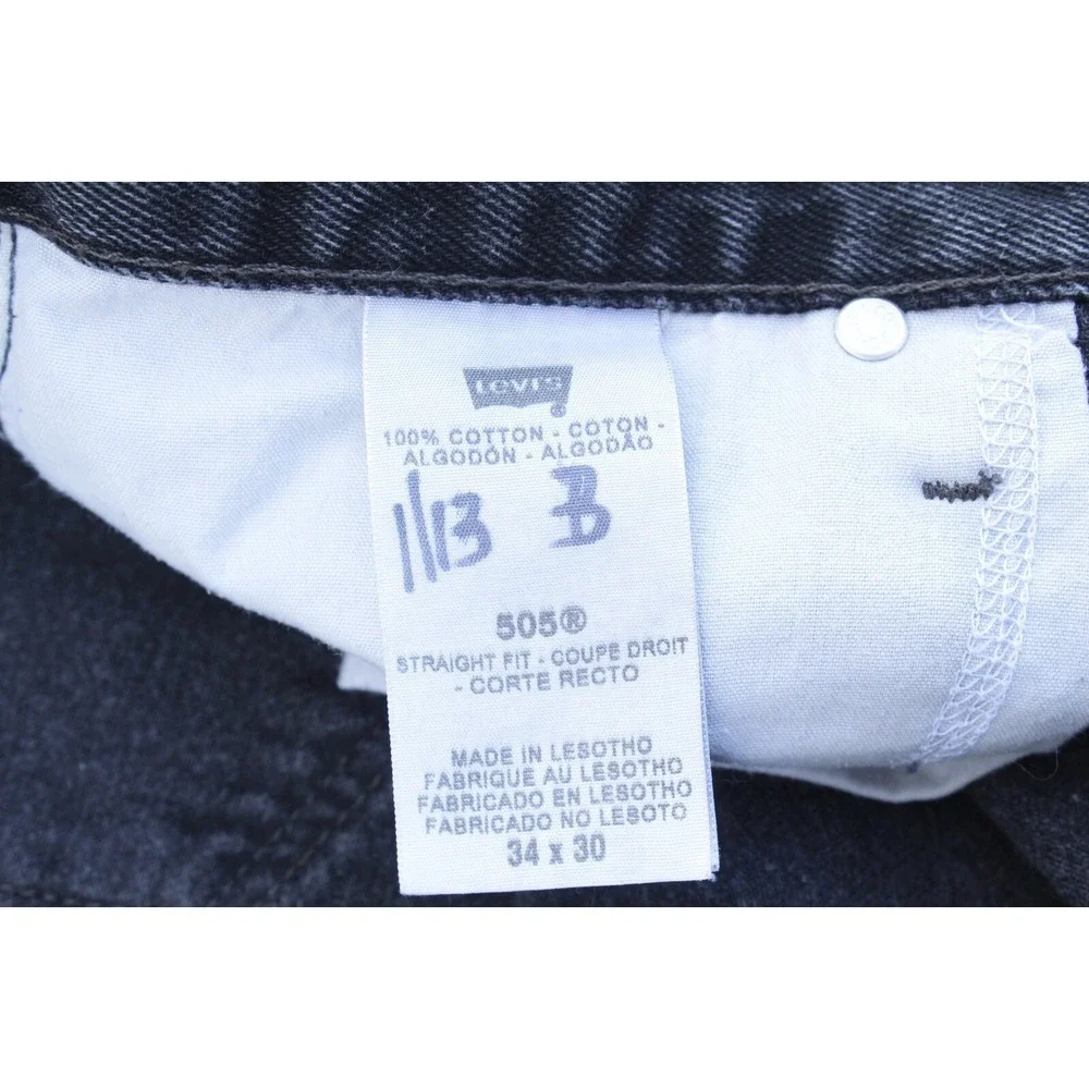 Levis 505 Black Denim Jeans Mens‎ Size 34 x 30 Classic Straight Fit Cotton
